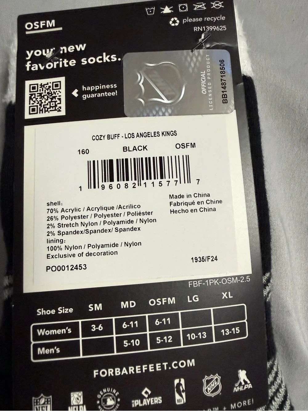 For Bare Feet Black & Gray LA Gripper Crew Socks - Picture 3 of 3